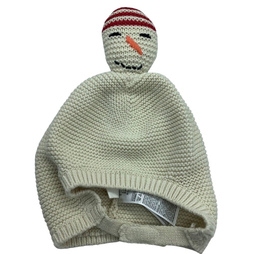 Baby Gap Snowman Knit Hat 6-12‎ Months 100% Cotton French Vanilla Red Stripes